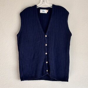 Hampton Bay Navy Blue cotton Button-Up men’s v-neck Vest size L